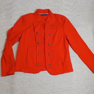 Tommy Hilfiger Military Jacket Womens M Red Good Double Breasted Crest Button